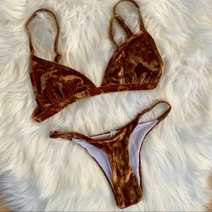 Crushed Velvet Brown Bikini XS